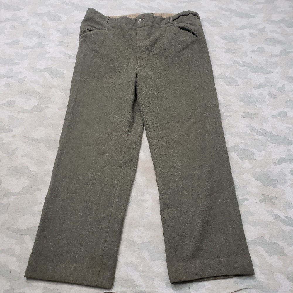 Vintage Swedish Military Pants Mens 37x28 Green Wool WWII Field Army Troussers